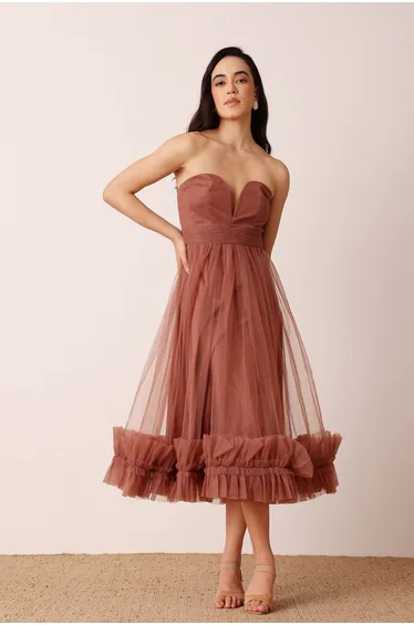 Orion Midi Dress in Rose Brown