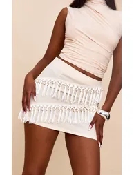 Cream Linen Tassle Detail Mini Skirt - 4