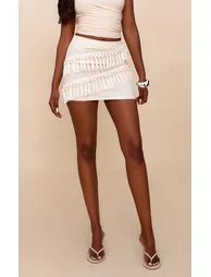 Cream Linen Tassle Detail Mini Skirt - 2