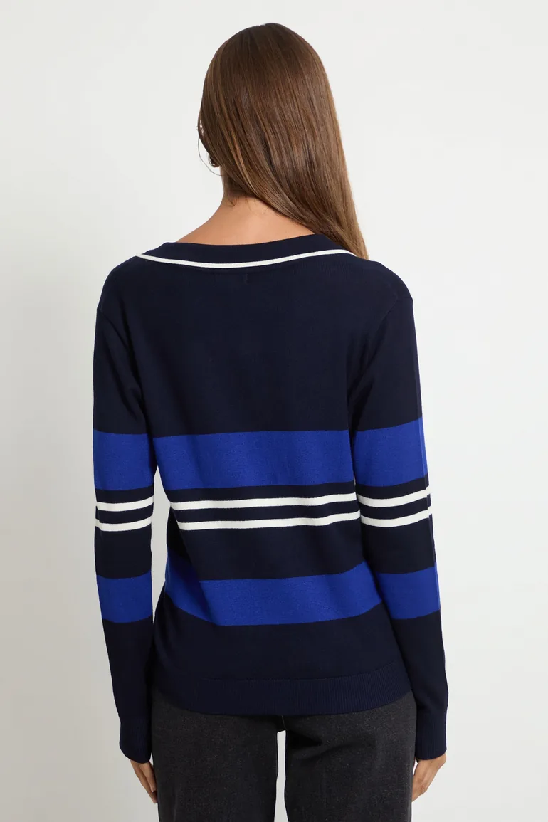 Stripe Collared Knitted Top - 2