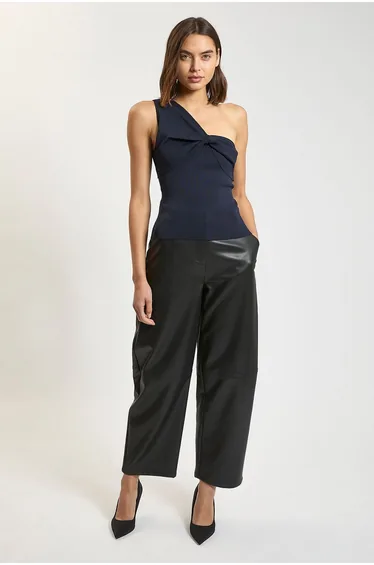 Twist Front Viscose Knitted One Shoulder Top
