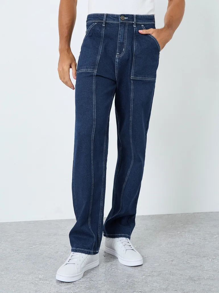 Mid Rise Paneled Loose Fit Jeans - 1