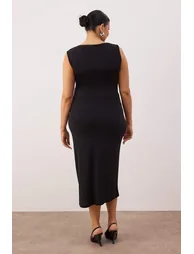 Black Sandy Knitted Plus Size Dress - 1
