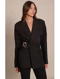 Black Belted Trim Detail Blazer - 5