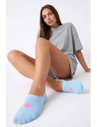 Ecru-Blue 3-Piece Seashell Ballerina Socks - 1