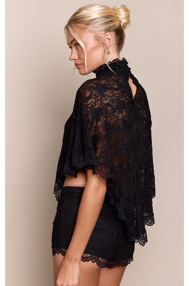 Black Lace Trim Detail Hotpants Co-ord product thumbnail 3