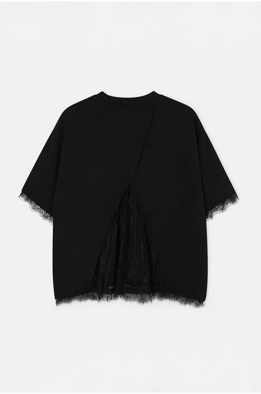Black Back and Arm End Lace Detailed Soft Fabric Knitted Large Size T-Shirt product thumbnail 4