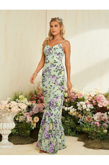 Leely Spaghetti Strap Sweetheart Neck Floral Evening Gown product thumbnail 4