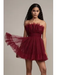Caspian Tulle Mini Dress in Astro Red - 11