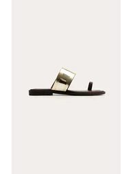 Gold Hard Trim Mule Flat Sandals - 1