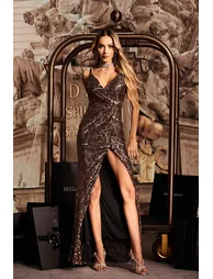 Kaia V-neck Sequin Slit Maxi Dress