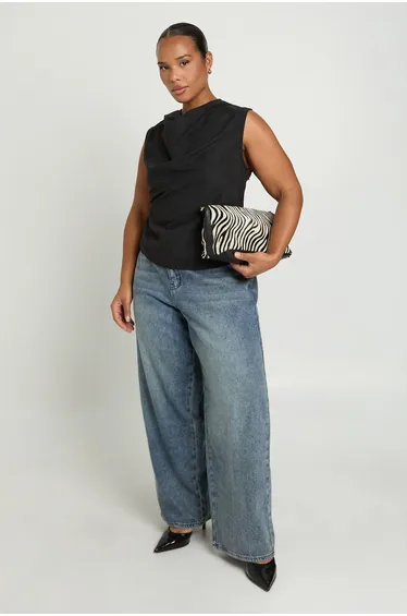Plus Peached High Cowl Top - black