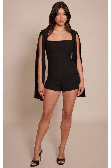 Black Woven Cape Sleeve Playsuit