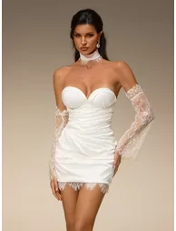 Evera Strapless Lace Satin Mini Dress - 4