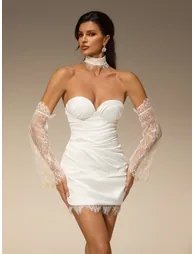 Evera Strapless Lace Satin Mini Dress - 3
