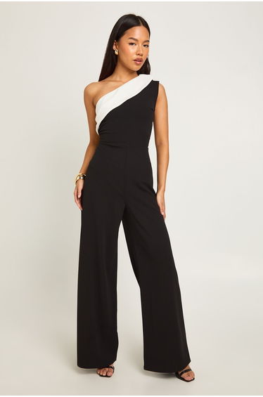 Petite Mono Wide Leg Jumpsuit - black