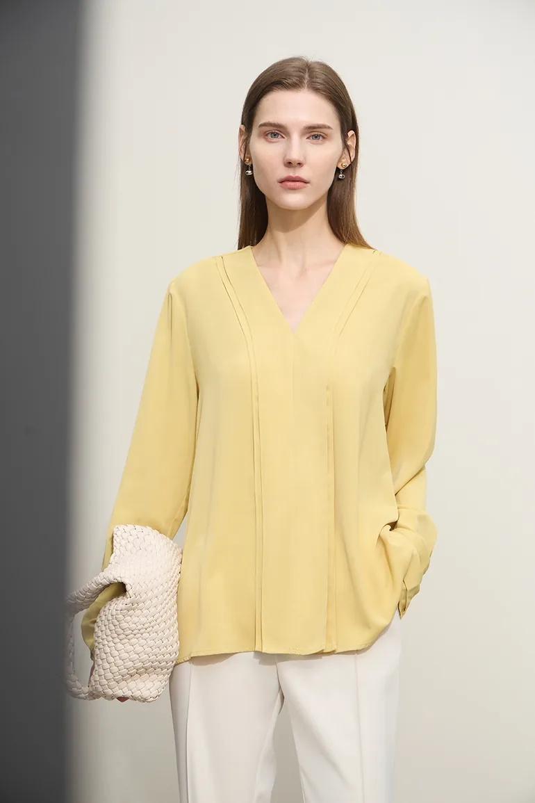 V-neck Ruffled Chiffon Blouse - 1