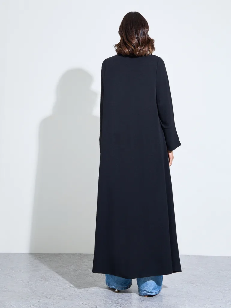 closed front abaya with crystal buttons - 4