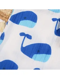 Baby Blue Whales White Romper with Hat - 3