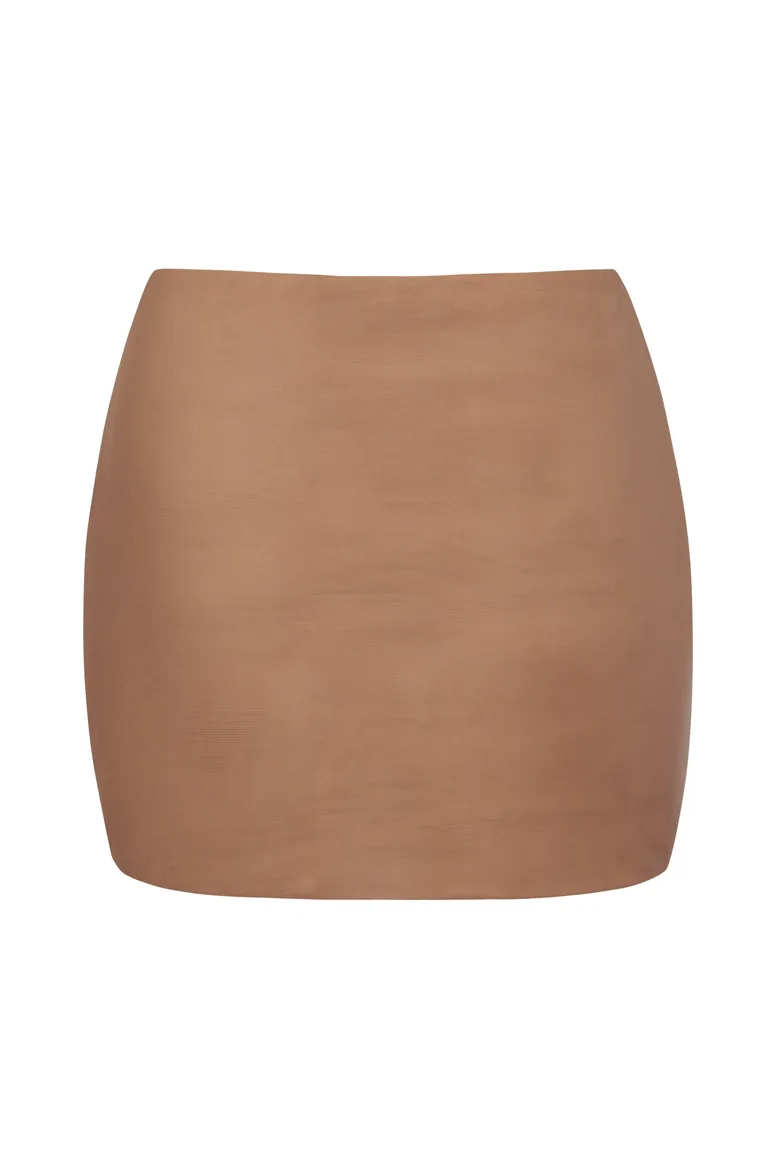Soft Mesh Low-Rise Micro Mini Slip Skirt in Honey - 1