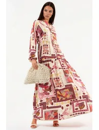 V-Neck Patterned Maxi Dress - 3