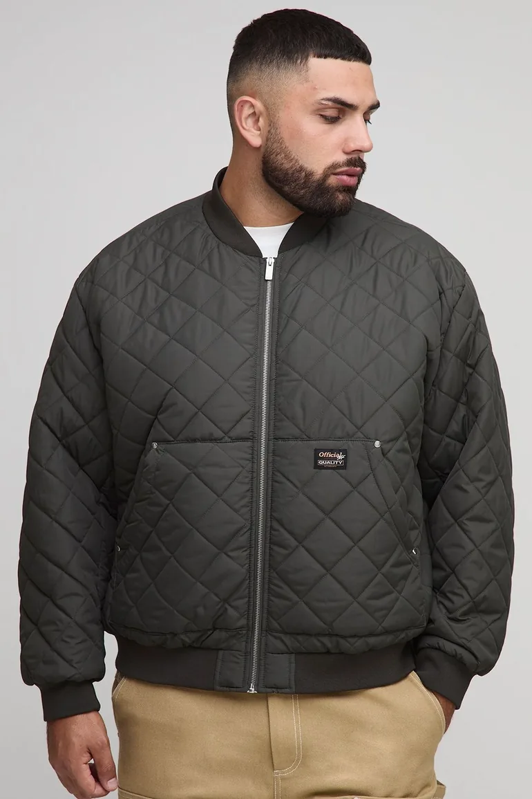 Plus Quilted Carpenter Pocket Regular Fit Bomber Jacket - khaki