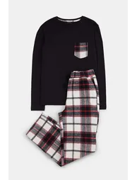 Black Regular Plaid Top 100% Cotton Bottom Woven Pajama Set