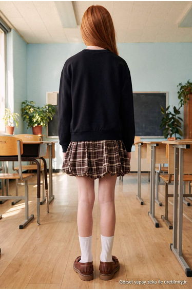 Black Girls' Cotton Thick/Inner Fleece Plain/Basic Crew Neck Knitted Sweatshirt product thumbnail 4