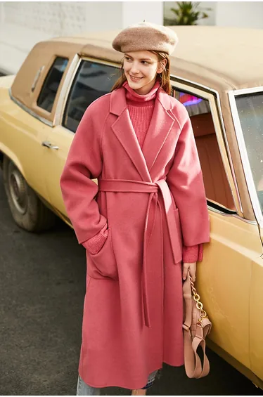 Wool Double - faced Fabric with Belt