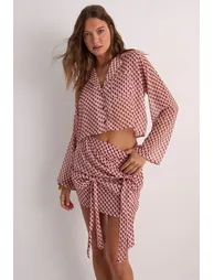 تنورة بحر بتصميم لف بربطة بطبعة هندسية