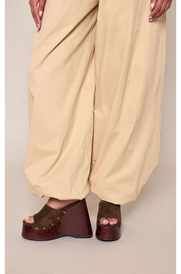 Khaki Faux Suede Studded Mule Wedges product thumbnail 4