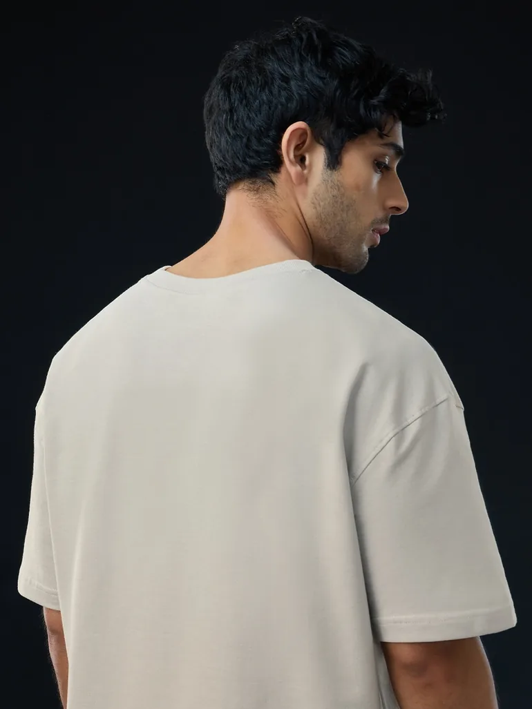 Beige Majnu Bhai Print Oversized T-Shirt - 2