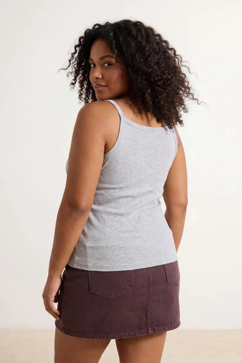 Gray Melange Halter Neck Camisole Basic Knitted Plus Size Undershirt - 1