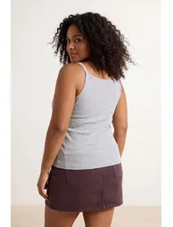 Gray Melange Halter Neck Camisole Basic Knitted Plus Size Undershirt - 1