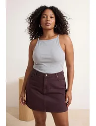 Gray Melange Halter Neck Camisole Basic Knitted Plus Size Undershirt - 6
