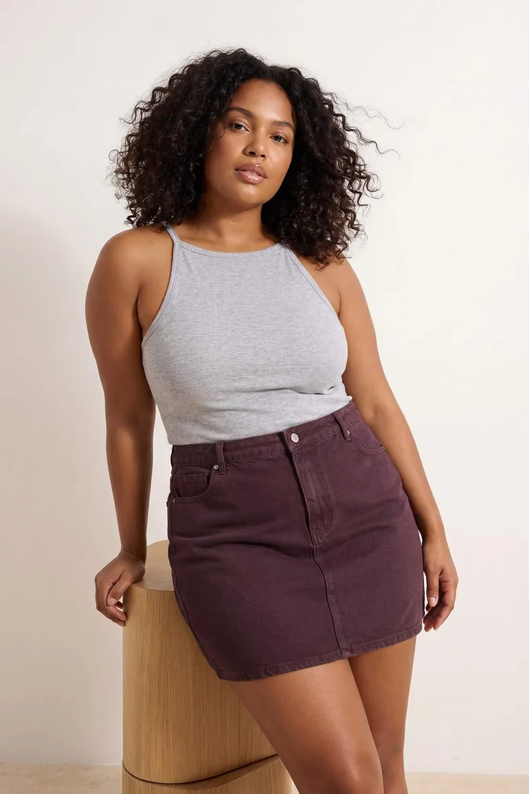 Gray Melange Halter Neck Camisole Basic Knitted Plus Size Undershirt - 5