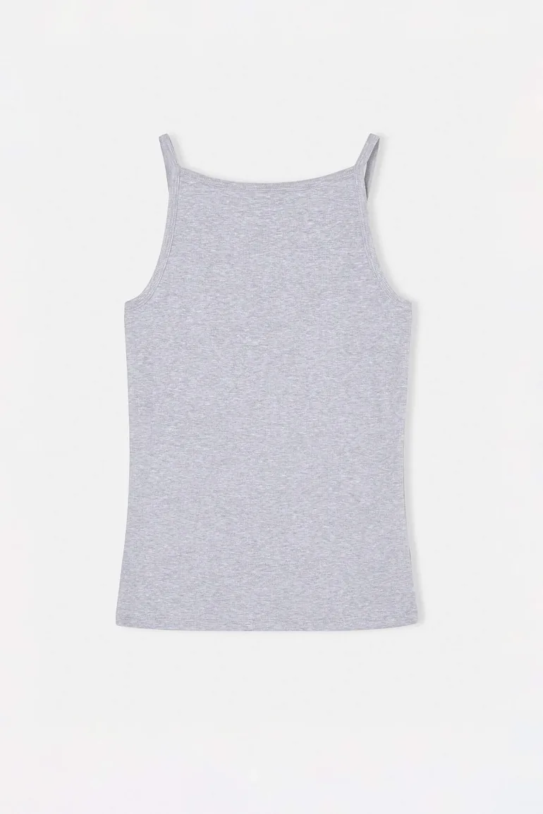 Gray Melange Halter Neck Camisole Basic Knitted Plus Size Undershirt - 2