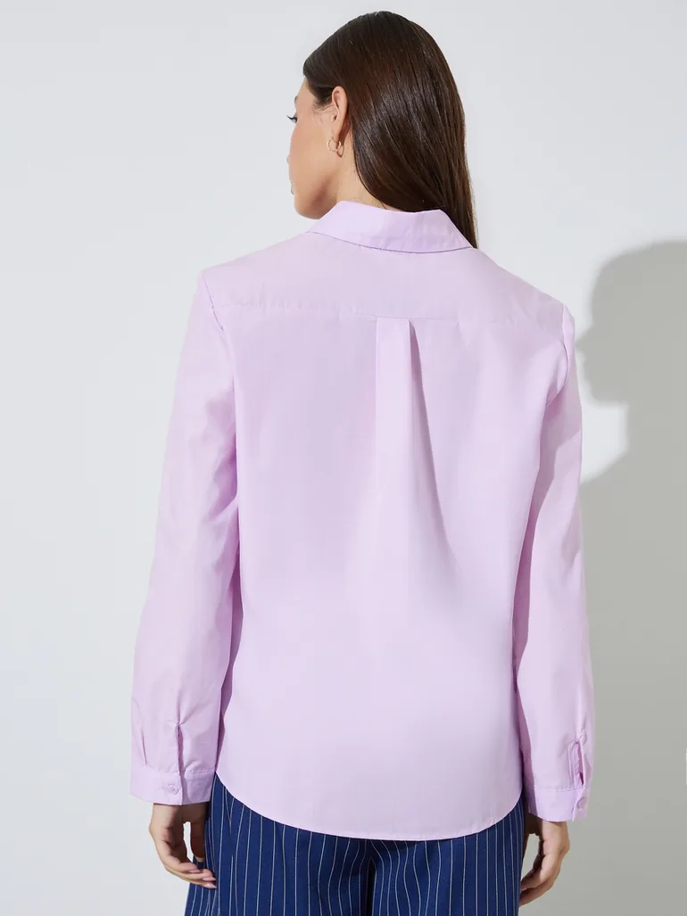 Purple Solid Regular Fit Long Sleeve Shirt - 4