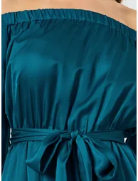 Women Off Shoulder Maxi Dress with Tie Belt - 3
