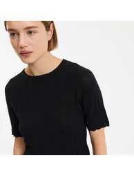 Pointelle Knit Crew Neck Jumper/Sweater with Short Sleeves - 2