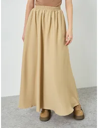 Women Khaki Solid A-Line Maxi Skirt - 1