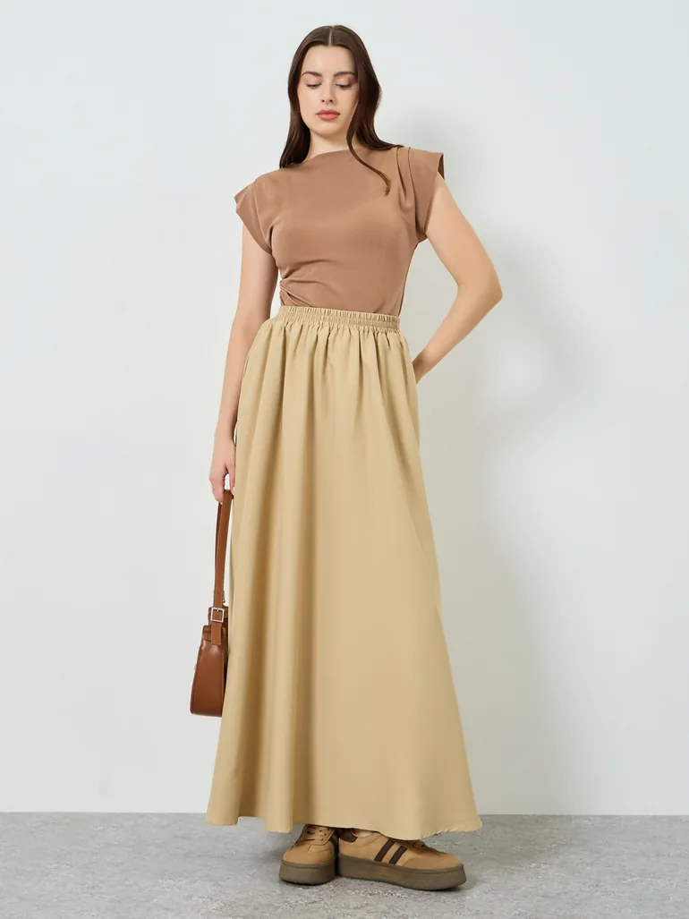 Women Khaki Solid A-Line Maxi Skirt