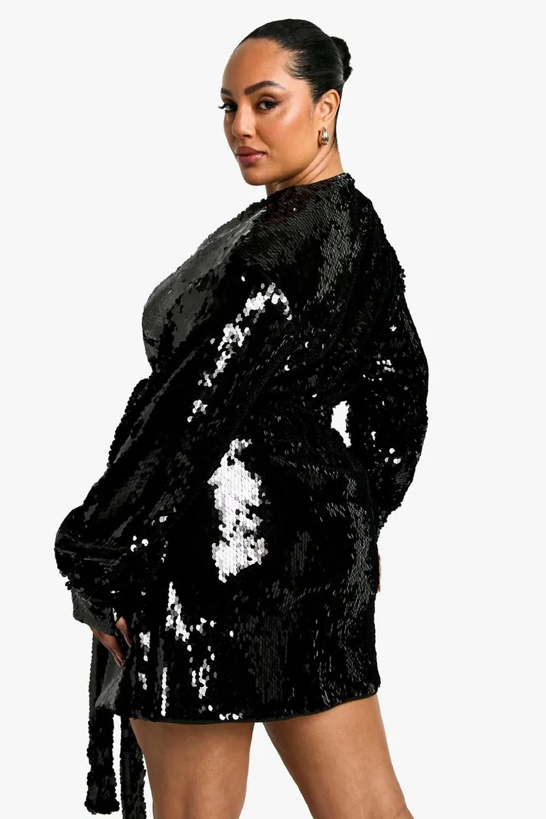Plus Premium Sequin Wrap Dress - 2