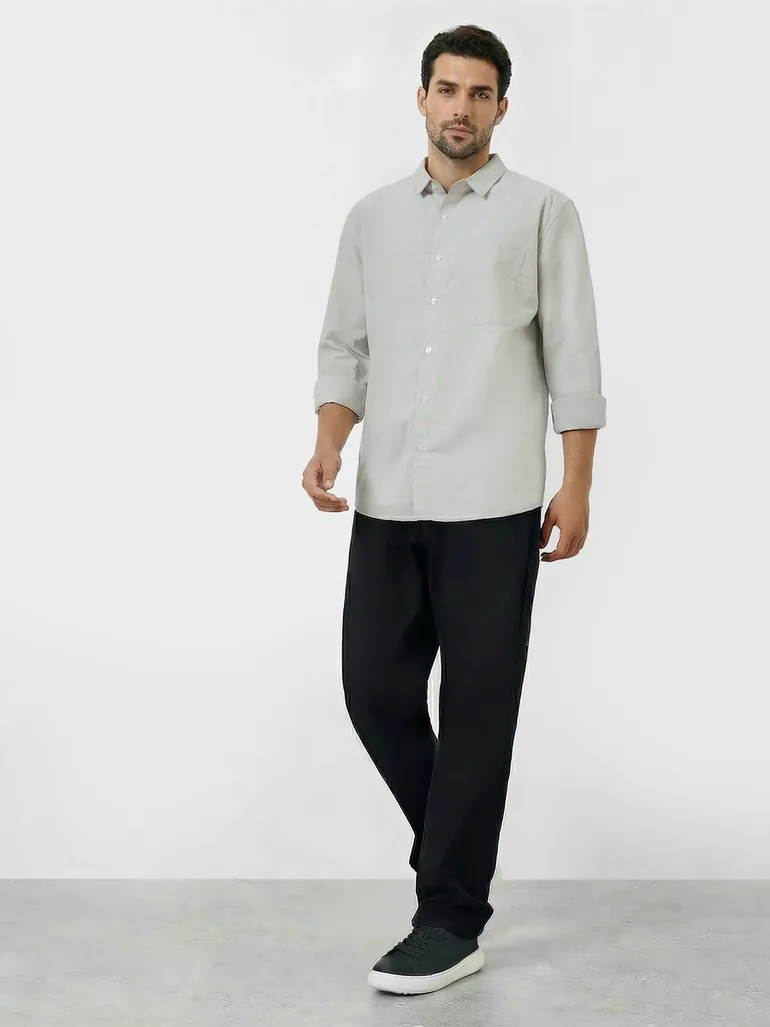 Men Grey Relaxed Fit Cotton Casual Shirt