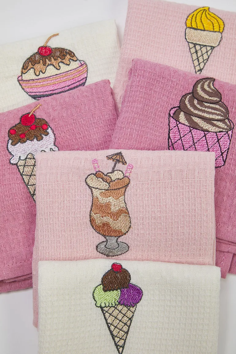 Set of 6 Kitchen Towels with Waffle Embroidery Detail 30X45Cm - 2