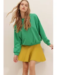 Women's Dark Green Crew Neck Oversize Basic Sweatshirt - 3