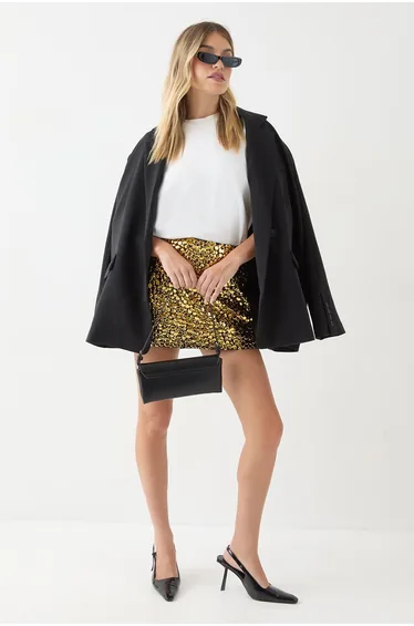 Studded Sequin Embellished Mini Skirt