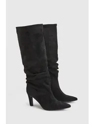 Annabelle Faux Suede Ruched High Stiletto Heel High Leg Boots