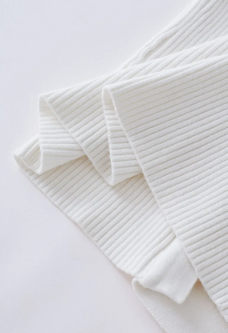 Heart-Shape Buttons Square Neck Knit Top in White - 3