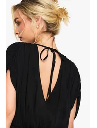 Cheesecloth Plunge Layered Playsuit - black - 3
